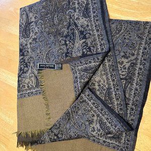 HALSTON Red 100% Wool Black, Gray & Tan Paisley Scarf 30 X 72